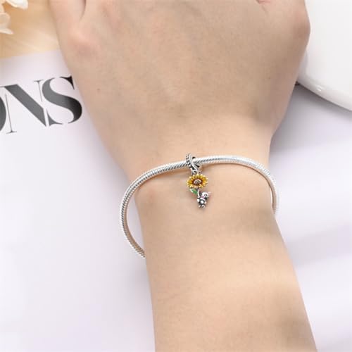 Image of LeeFeel Cats Sunflower Charm Beads fit 925 Sterling Silver Bracelets Chic Flower Dangle Charms for Jewelry DIY (Sunflower Cat)