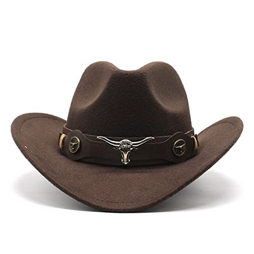 Wyfdp Top Hat Ethnic Style Western Cowboy Top Hat Roll Brim Retro Riding Hat Wool Felt Hat Sun Hat (Color : A, Size : 56-58Cm) #TOP4