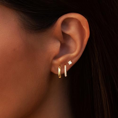 Small Gold Hoop Earrings for Women Set, Hypoallergenic 14K Gold Plated Huggie Hoop Earrings Trendy Lightweight Cubic Zirconia Cartilage Earring Multiple Piercing for Women Jewelry Gift2
