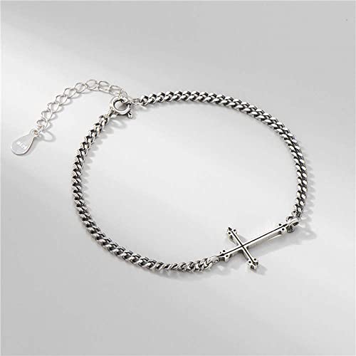 TTDGYYXW Braccialetto Vintage con Croce in Argento Sterling s925
