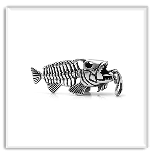 Xusamss Hip Hop DJ Titanium Steel Huge Fish Bone Pendant Skull Necklace3