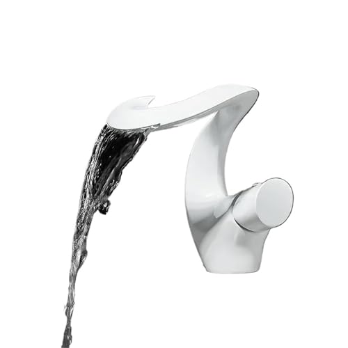 Grifo de baño de lujo cepillado, mezclador de agua fría y caliente, grifo de lavabo tipo cascada, acabado gris pistola, montaje en cubierta(Ivory white)