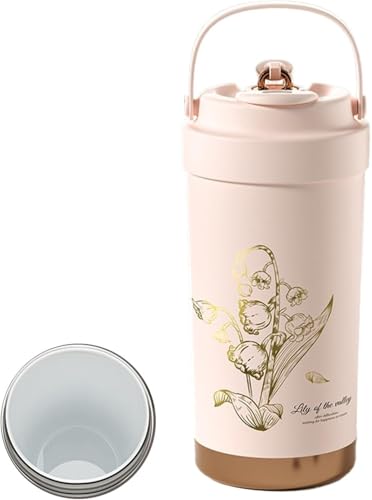 500ml ? ステンレス&セラミック内胆選択可、軽量で洗いやすいシームレスボトル タンブラー 蓋付き コーヒー洗いやすい 持ち運び可能、仕事、学校、アウトドア、車内に最適 (セラミック内釜,スズランピンク)