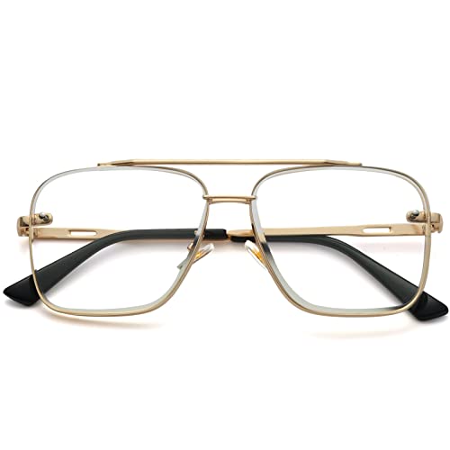 PORADAY Square Aviator Sunglasses for Men Women Fashion Oversized Pilot Sun Glasses Vintage Metal Frame Gradient Shades