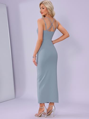 Allegra K Spaghetti Strap Bodycon Dresses for Women Sleeveless Casual Slit Maxi Dress 20253