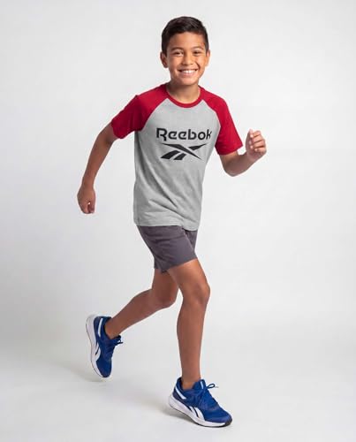 Image of Reebok 2 Pack: Boys Short Sleeve Raglan Cotton Crew Neck T Shirt Athletic Baseball Tee Tops Kids Teens Youth (6-18)