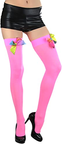 Image of ToBeInStyle Women's Opaque Long Thigh High Stockings w /Decorative Front Satin Bow