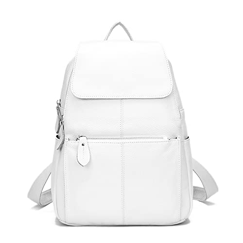 Image of zency 15 Colors Real Soft 100% Genuine Leather Women Backpack Fashion Ladies Travel Bag Preppy Style For Woman (Pure White)