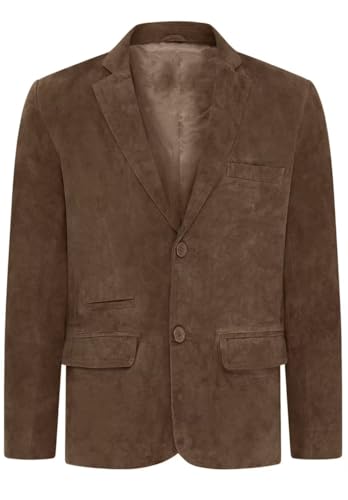 Men's V Neck Suede Blazer Single Breasted Casual Faux Leather Jacket with Pockets