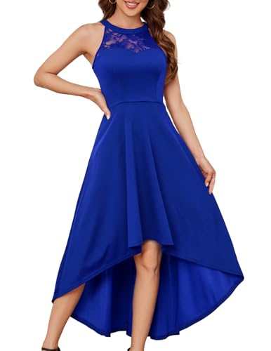Bbonlinedress Sommerkleid Damen Festliche Abendkleider elegant für Hochzeit Neckholder High Low Abschlusskleid Ballkleid lang-1Royalblue L