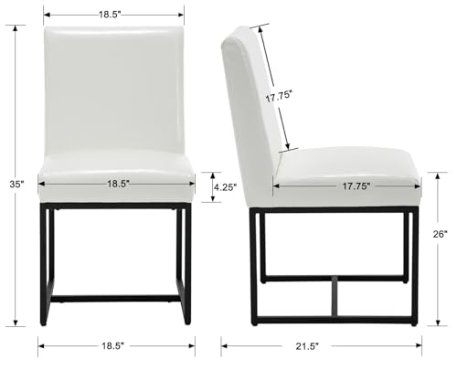 Image of HNY Modern Dining Chairs Set of 4, Upholstered Leather Dining Room Chairs with Ergonomic Back & Metal Frame for Home, Kitchen, Apartment, White