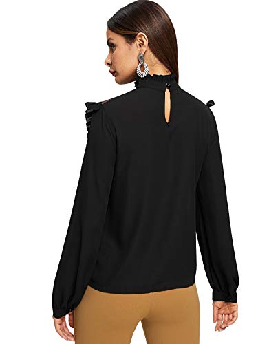 Floerns Women's Long Sleeve Bow Tie Mesh Chiffon Blouse Top Black M