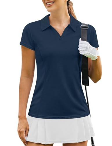 Image of PINSPARK Womens Golf Shirt Short Sleeve Polo V-Neck Quick Dry Tennis Tops | Moisture-wicking Breathable Fabric, Classic Collar, Slim Fit, Ideal for Golf Tennis Pickleball Casual
