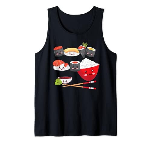 Kawaii Happy Sushi Go Rice Art Funny Japanese Food Wasabi Tank Top