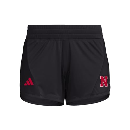 adidas Women's NCAA Designed for Training Woven Shorts, Black/Team Power Red/Logo/University of Nebraska