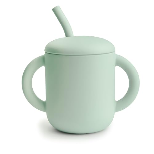 mushie 100% Silicone Training Cup & Straw for Toddlers | 6 Months+ (Cambridge Blue)