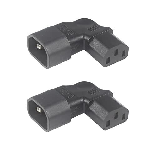 QIUCABLE Right Angle C13 to C14 IEC AC Plug Adapter, 2 Pack, 90 Degree Design, PVC, Pure Copper, 250VAC 10A Max