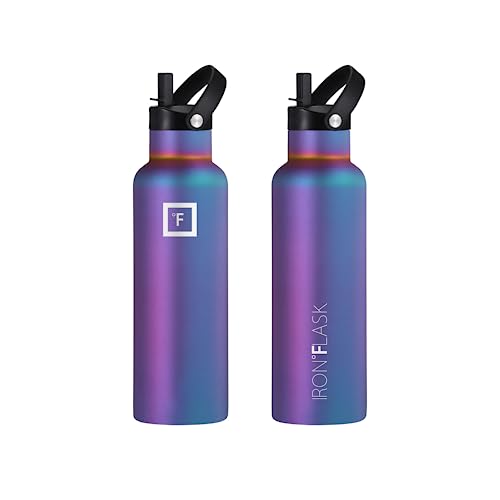 Iron °Flask Sports Water Bottle - 24 Oz, 3 Lids (Straw Lid), Leak Proof, Vacuum Insulated Stainless Steel, Hot Cold, Double Walled, Thermo Mug, Standard Metal Canteen #TOP2