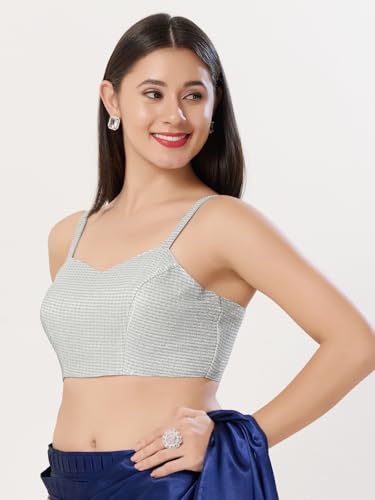 Image of Vamas Women's Shimmer Sleeveless Saree Blouse | Sweetheart Neck Padded Crop Top Blouse Designer Blouse for Lehenga & Saree | Available in Gold, Copper, Silver & Black