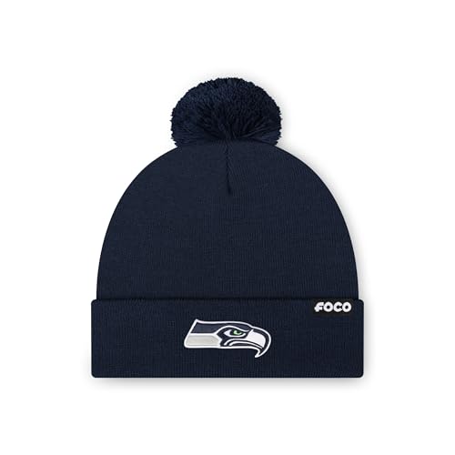 FOCO Seattle Seahawks NFL Basic Primary Logo Pom Beanie - Navy