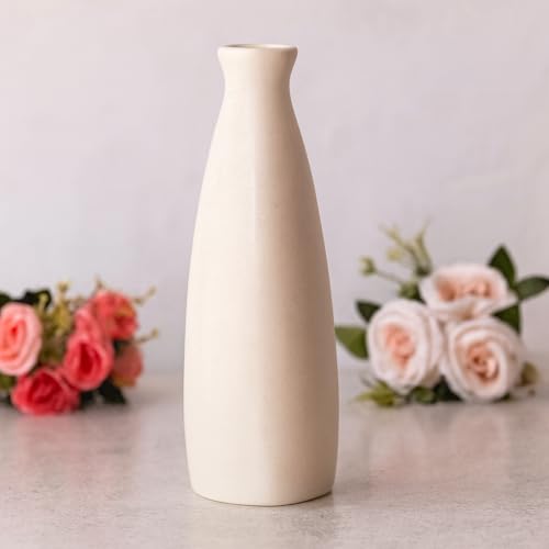Image of Decorative Ceramic Flower Vase, Minimal Slim Bottle Shape Vase for Pampas Grass, Artificial Flowers, Bedroom, Office & Table Decor (Only Vase) (Slim Triangle Bottle)