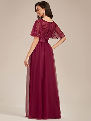 Image of Ever-Pretty Sequin Formal Prom Dresses for Women Ruffle Sleeves Empire Waist A-Line Long Mother of Bride Dress 00904