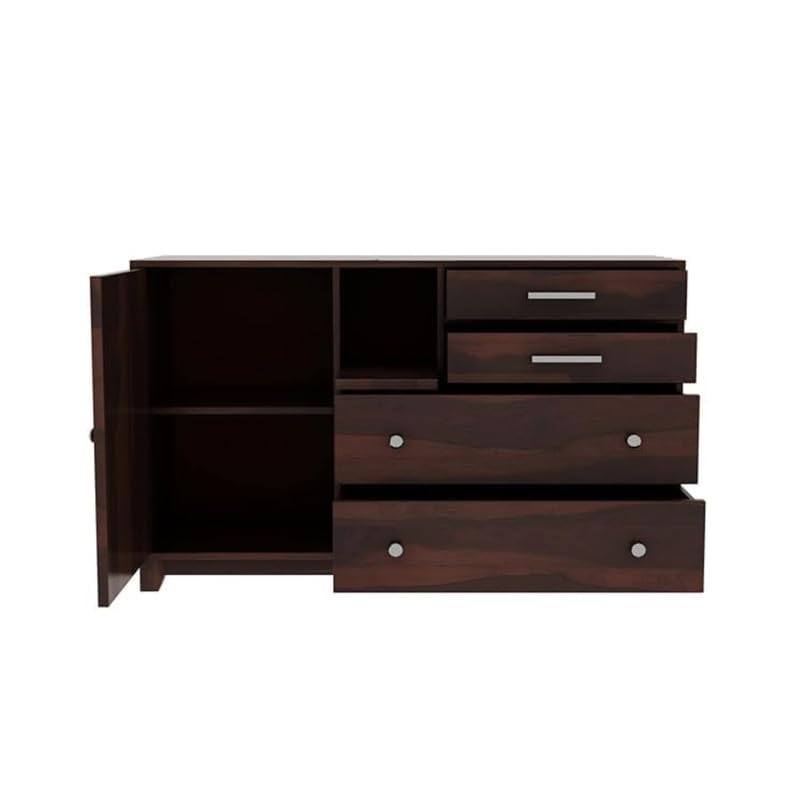 Image of Amazon Brand - Solimo Solid Sheesham Wood Karen Sideboard Cabinet with 4 Drawers & 2 Doors | Multipurpose Wooden Storage Organizer for Living Room, Bedroom, Kitchen, Office & Home (Walnut Finish)