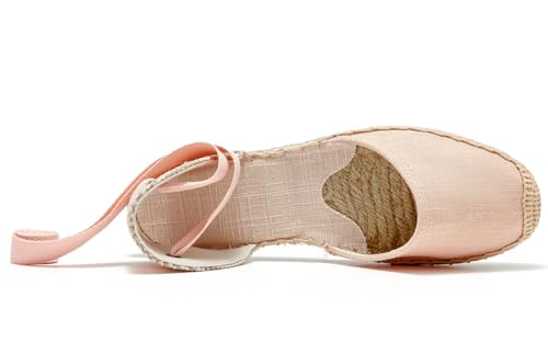 Image of Women's Espadrille FLat Sandals Closed Toe Ankle Wrap,Classic Lace Up Summer Dressy Flat Shoes