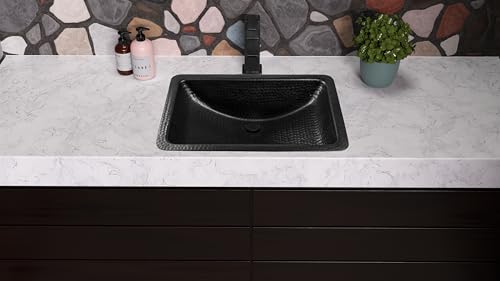 Monarch Abode Bathroom Sink – 21-Inch Venitian Dual Mount Undermount or Drop In Bathroom Sinks, Bathrooms Hand Hammered Matte Black Aluminum Vanity Sink for Countertop, Powder Room, Bath, or Restroom