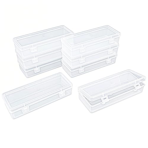 Image of Goodma 8 Pieces Rectangular Empty Mini Clear Plastic Organizer Box | 6.5 x 2.56 x 1.38 Inch, Hinged Lids, For Small Items, Craft Projects