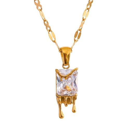 TUHYNTJTS Creative Geometric Pendant Stainless Steel Golden Necklace For Women Luxury Cubic Zirconia Fashion Waterproof Jewelry Gift VHM5107