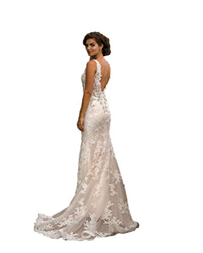 Chicbridal Mermaid Prom Dresses for Women with Lace Applique Long Formal Evening Dress Backless Teens Juniors Party Gowns Ivory, 14
