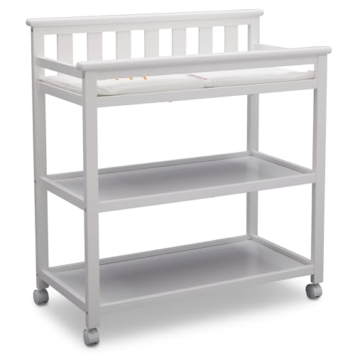 Delta Children Flat Top Changing Table with Wheels and Changing Pad - Greenguard Gold Certified, Bianca White by Delta Children - Used condition - US$82.69