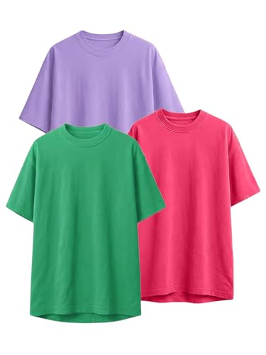 Image of LEOTUDE Women's Drop Shoulder Oversized Baggy Fit Half Sleeve Plain Solid Round Neck Multicolor T-Shirt Combo for Women's (Pack of 3)