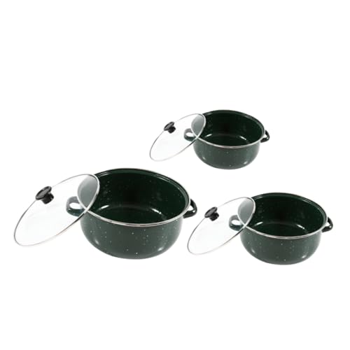 Zerodeko 3 Piezas Olla de Enameled con Tapa y Doble Asas Olla para Sopa de Plano para Cocinas de Inducción y Gas Color Verde