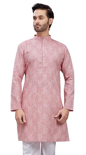 Image of Studio Shringaar Men's Cotton Blend Relaxed Fit Ikat Printed Knee Length Kurta