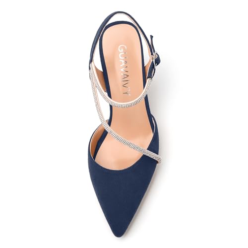Women's Slingback Pumps, Rhinestones Adjustable Strap Mid Heels, Buckle Fashion Pointed Toe Pump for Women3
