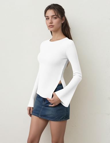 OLAPTA Women Asymmetrical Button Down Ribbed Knit Tops Long Sleeve Side Split Boat Neck Slim Fit Side Button Up Casual Shirts3