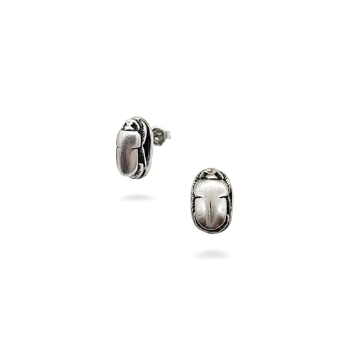 Egyptian Scarab Post Earrings - Silver Finish - Made in USA