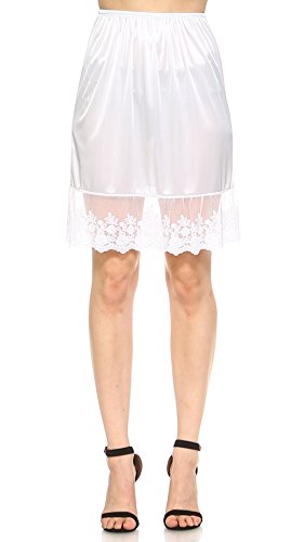 Women Single lace Satin Underskirt Half Slip Skirt Extender - 21" Length (White, Medium)