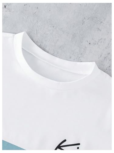 SweatyRocks Boy's 2 Piece Outfits Letter Print Colorblock Short Sleeve T Shirt and Jogger Pants Set3