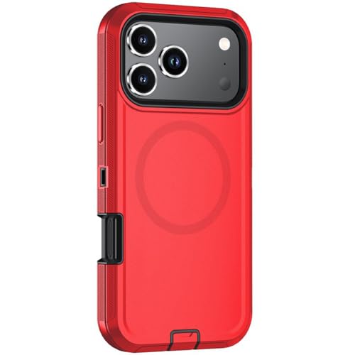 XINYANDIN 適用対象iPhone 17 Pro Max/17 Pro/17 Air/17 のための磁気箱、曇らされたスリップ防止堅い PC の保護カバー軍の耐震性の電話箱,赤,17 ProMax