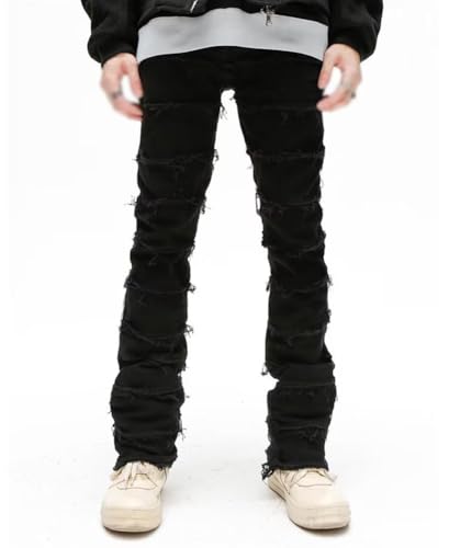 XYGJZ Men's Skinny Ripped Jeans Stacked Frayed Straight Leg Slim Fit Distressed Denim Pants2