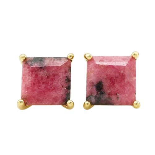 Puces d'oreilles en rhodonite naturelle carrée à porter au quotidien