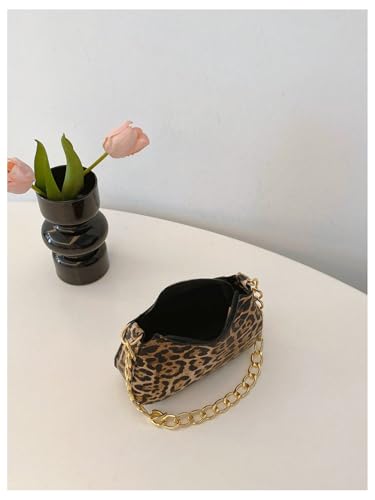 SweatyRocks Women's Leopard Print Top Handle Chain Strap Shoulder Bags Underarm Purses with Zipper4