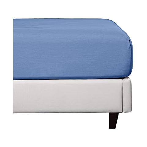 Softest Cotton Rich Fitted Sheet Super King Size, Lightweight 180 x 200 + 30 cm Fully Elasticated Very Durable Extra Deep Fitted Sheet Super King Size (Blue Chambray) Cover