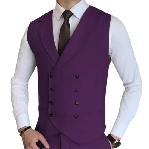 Men's Solid Color Double-Breasted Suit Vest – Formal Waistcoat For Wedding, Party, Or Business