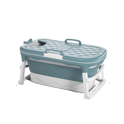 Bañera de plástico plegable y gruesa sin esfuerzo, tamaño grande para adultos, sentado en casa, remojo de cuerpo completo (azul, grande)