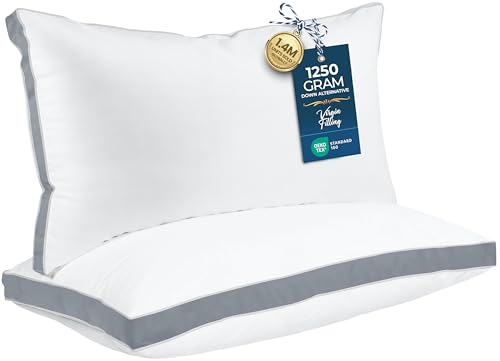 Utopia Bedding Bed Pillows for Sleeping King Size (Grey), Set of 2, Soft & Fluffy Pillow with Down Alternative Filling, Cooling, Hotel Quality, Gusseted Pillow for Back, Stomach or Side Sleepers