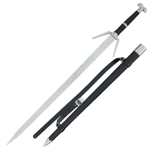 Armory Replicas™ Geralt of Rivia Silver Sword Replica | 45.75” Overall Length | Dual-Edged Blade | Detailed Wolf Pommel & Zinc Accents | Includes Wooden Scabbard with Back Strap